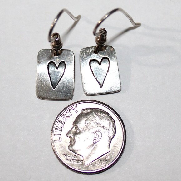 Vintage Sterling Silver Heart Earrings - Picture 3 of 5